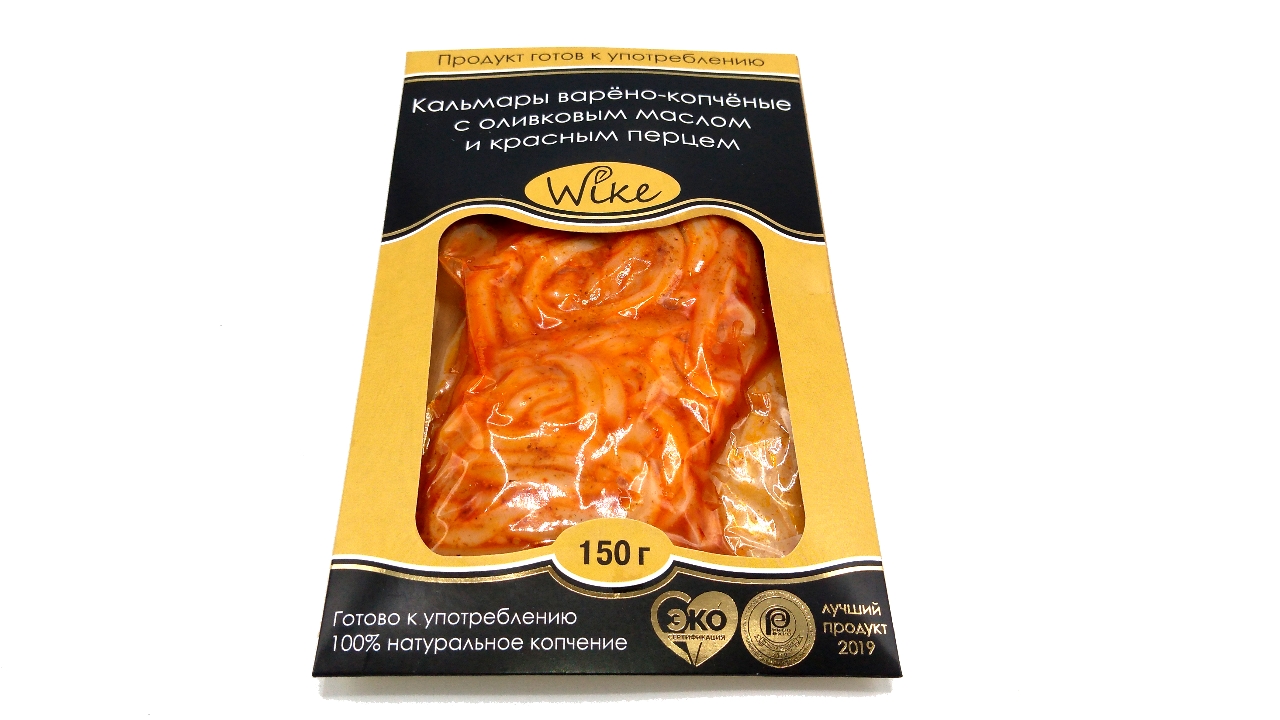 Кальмары варёно-копчёные с оливковым маслом и красным перцем 150 и 1000 г.