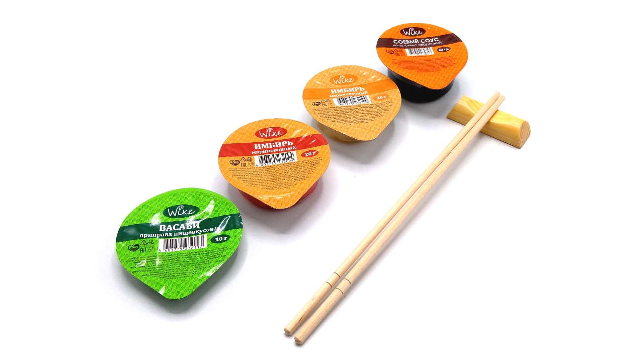 Порционные соусы в дип-пот с логотипом для доставок суши и ресторанов