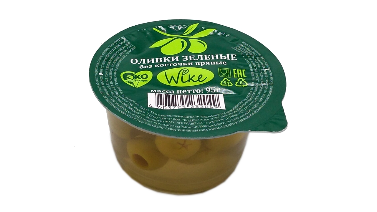 Оливки зеленые без косточки пряные круглый дип-пот 95 г